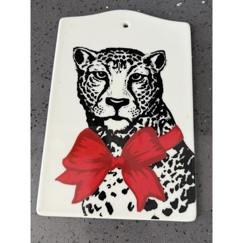 Ceramic Leopard W/ Red Bow Plaque Sign‎ Decor Serving Board